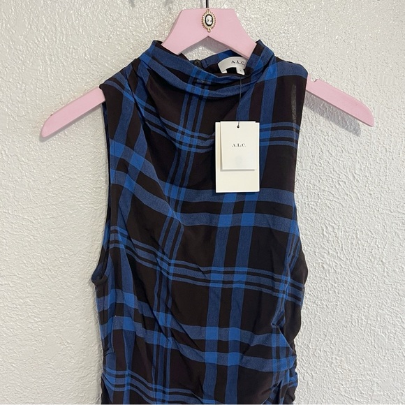 NWT A.L.C. Iggy Plaid Draped High-Neck Assymetrical Dress - Picture 5 of 13